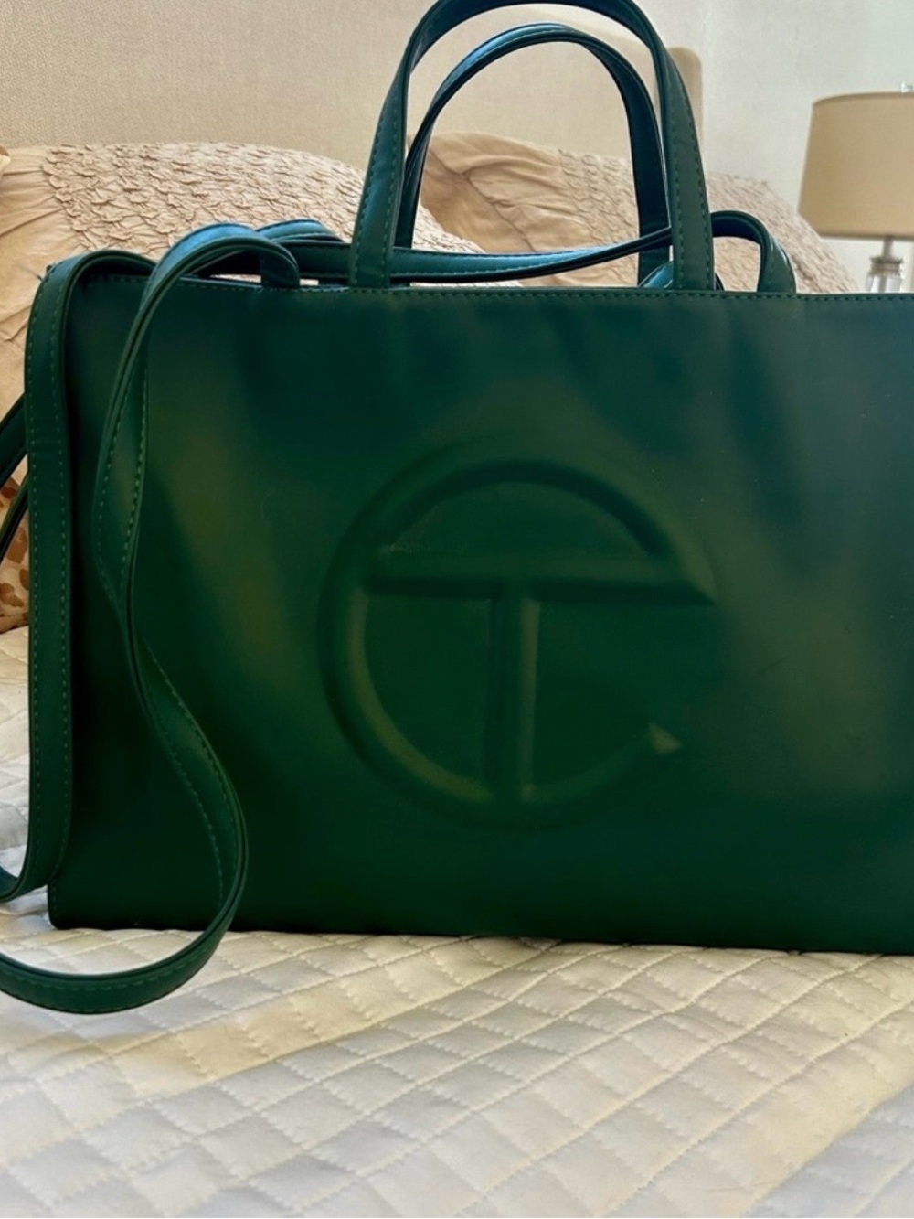 Telfar Green Leather Shopping Bag Medium